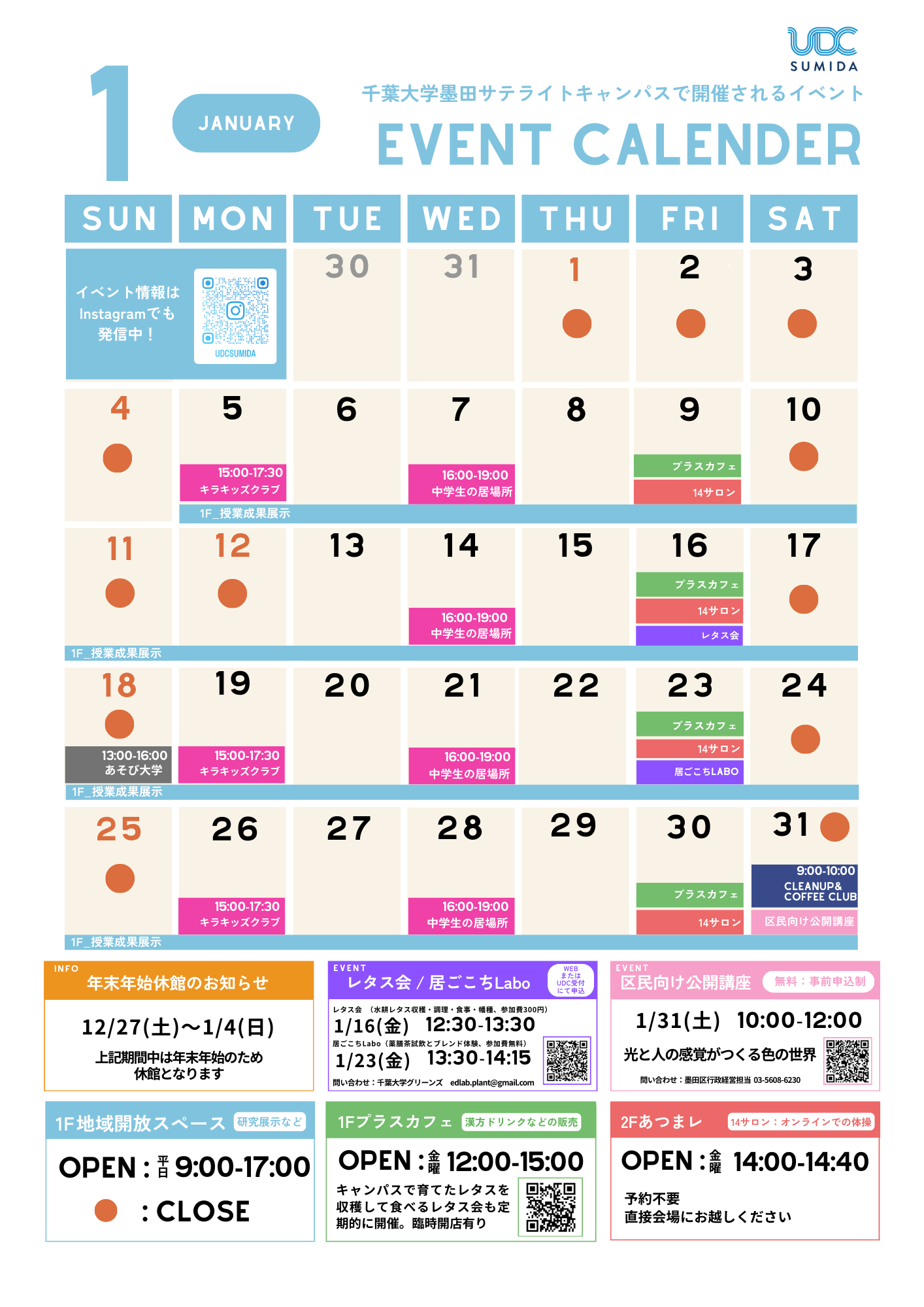 1月のイベントカレンダー（千葉大墨田キャンパス）